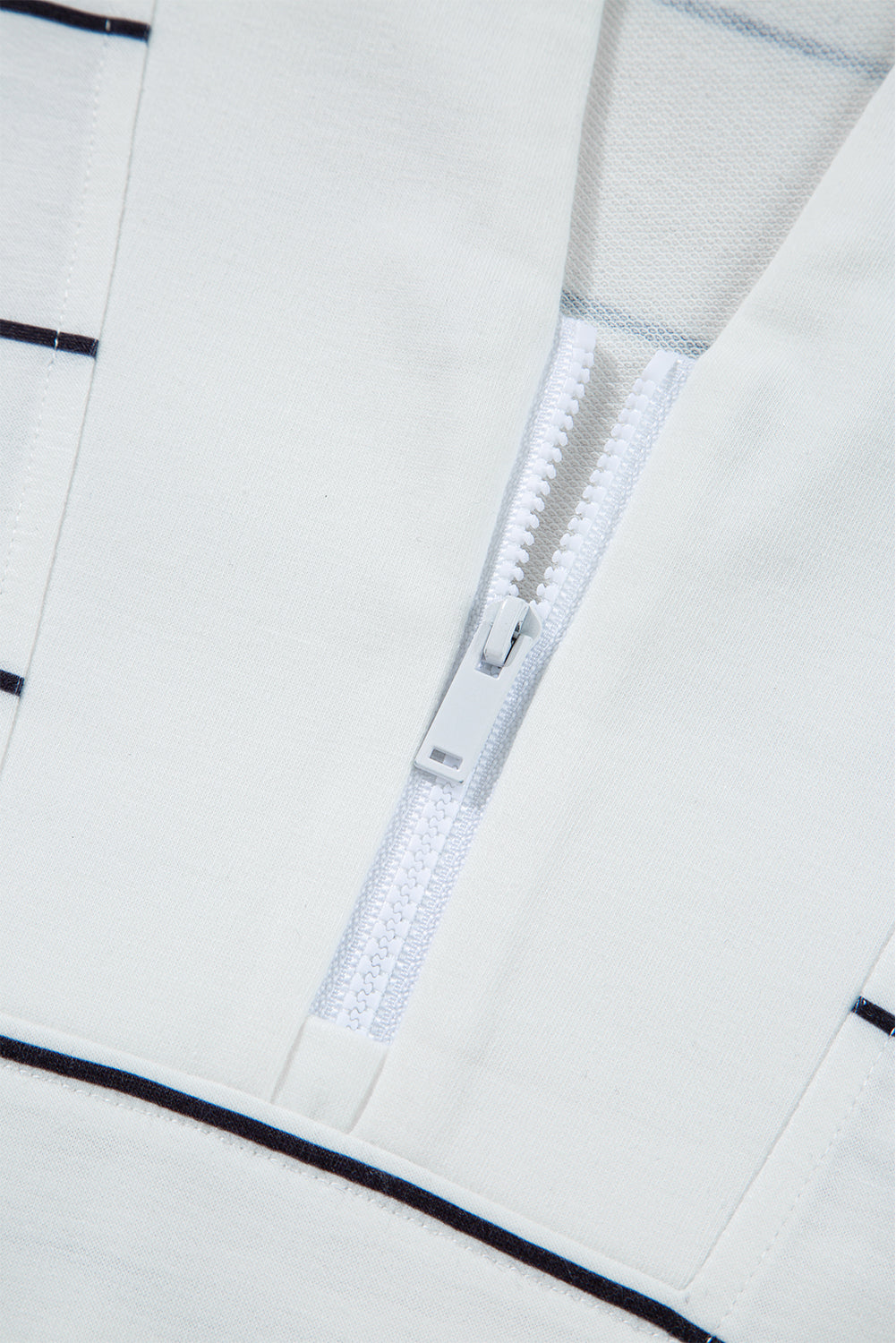 White Striped Zipper V-Neck Drop Sleeve Top