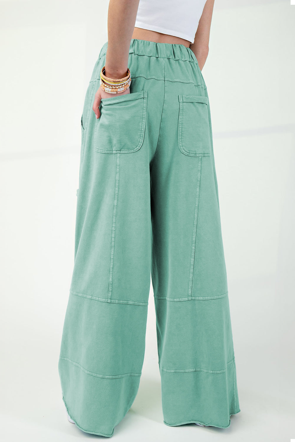 Black Mineral Wash Exposed Seam Wide Leg Cargo Pants