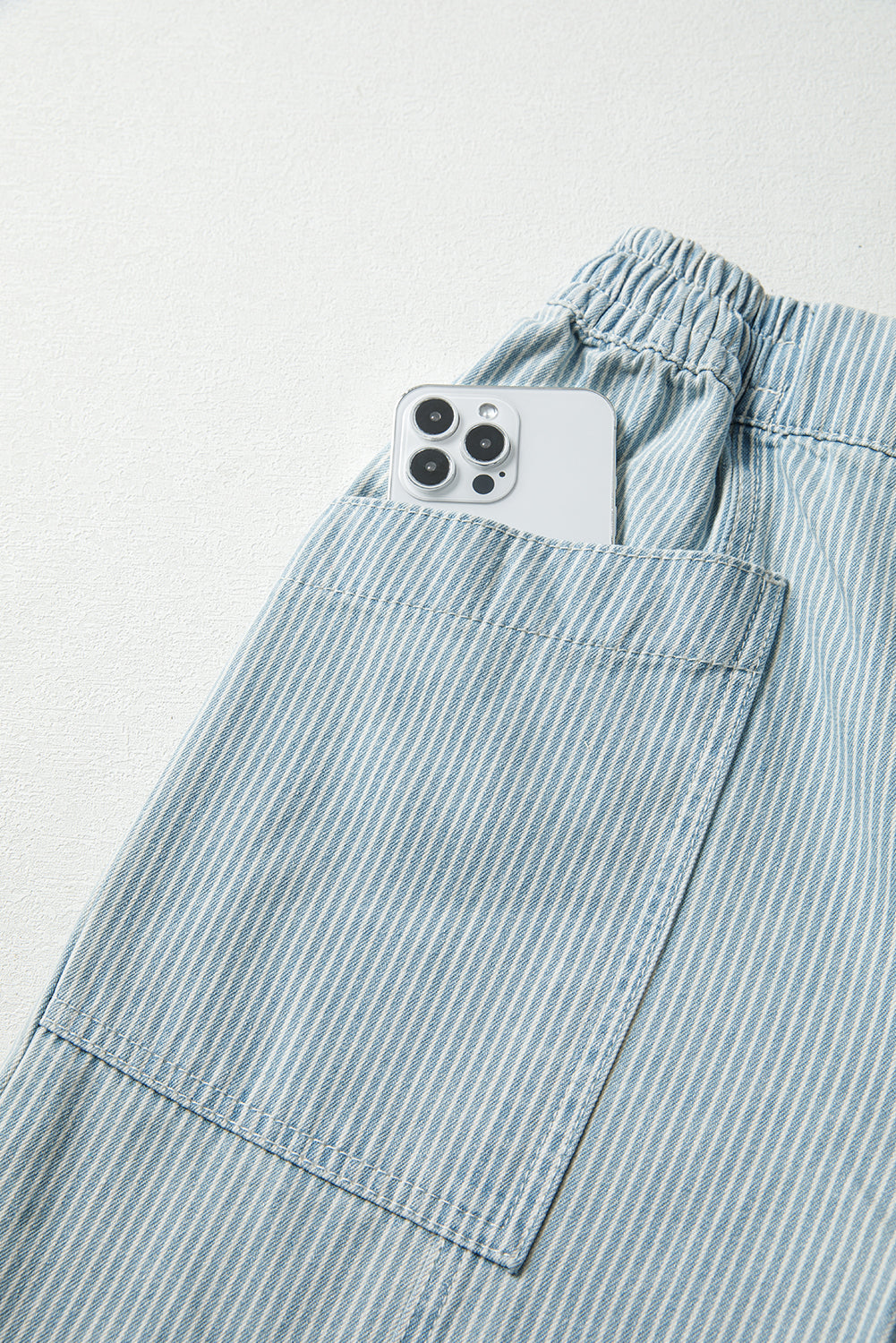 Sky Blue Striped Mid Rise Drawstring Waist Jeans