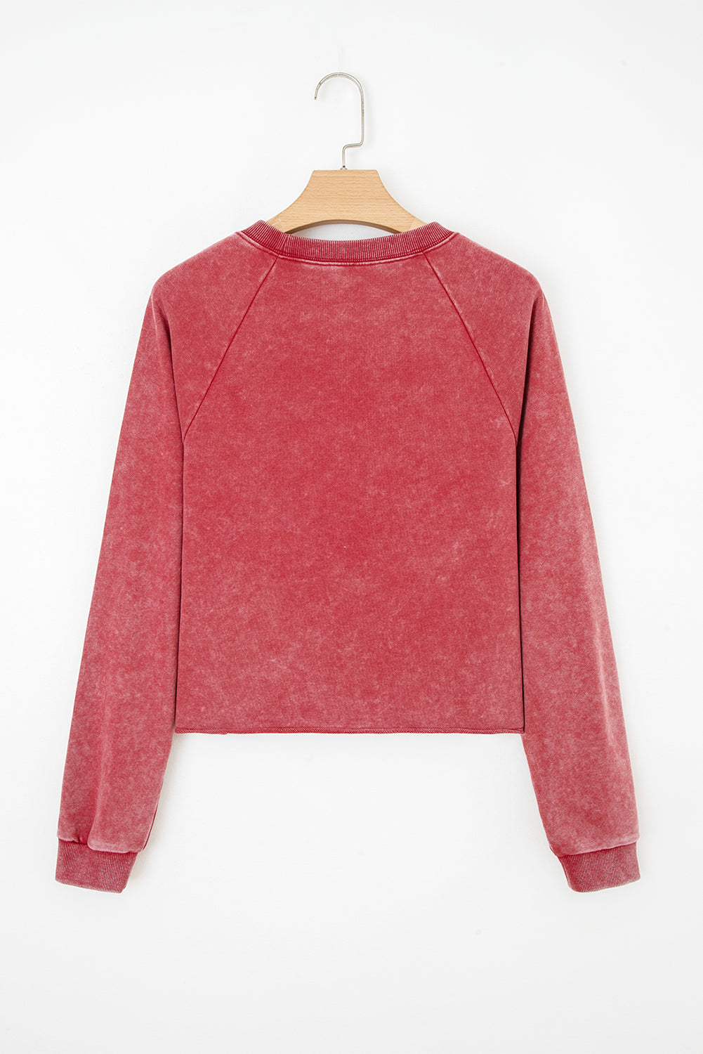 Racing Red Solid Color Raglan Sleeve Pullover Sweatshirt